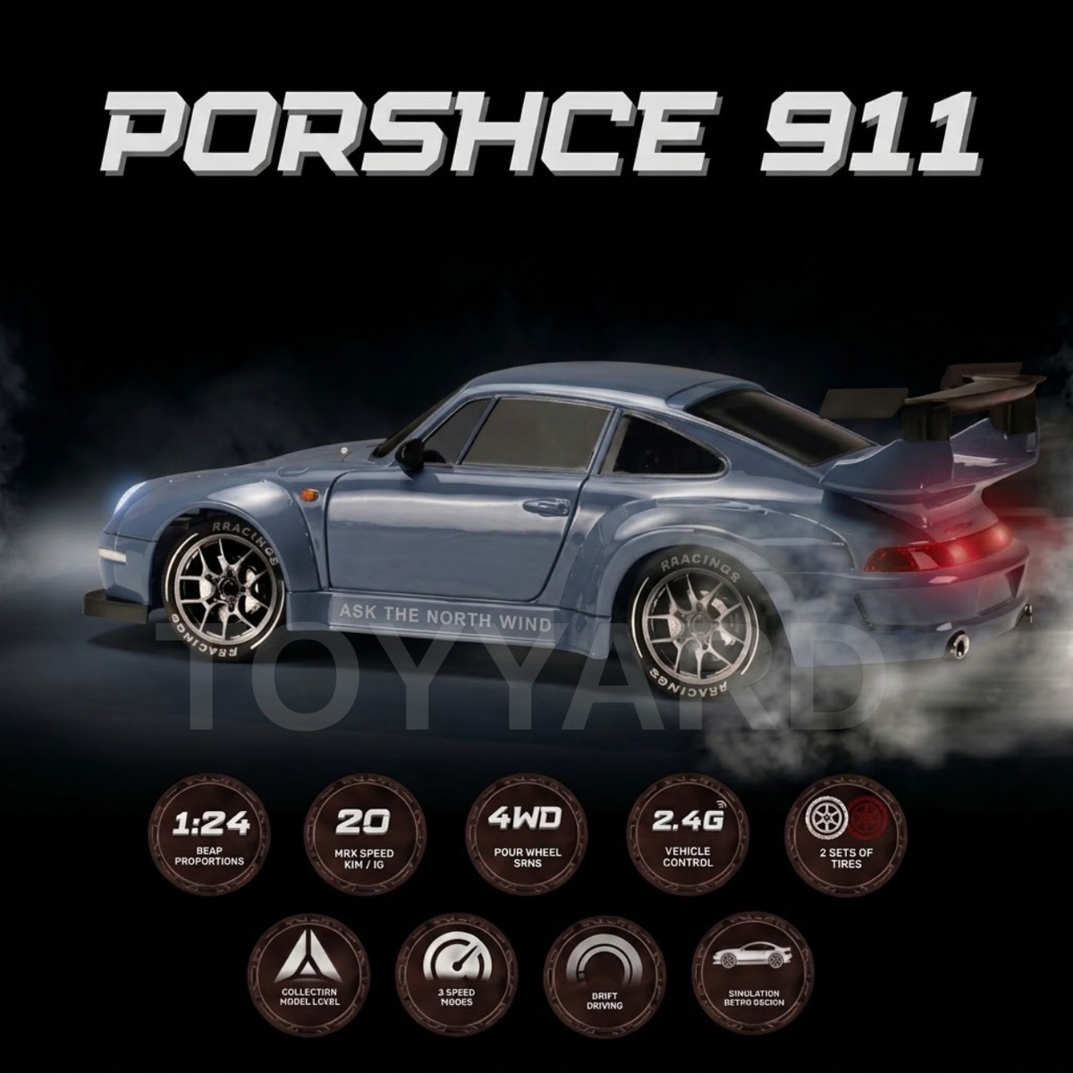 Porsche 911 Style RC Drift Car – Grey Edition | High-Speed Racing